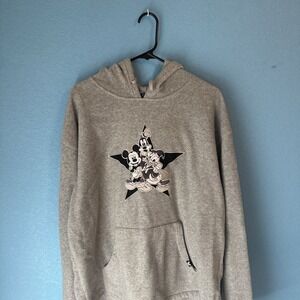 Disney Mickey Donald Goofy Star Fleece Hoodie Gray Sleeve Logo Mens XL